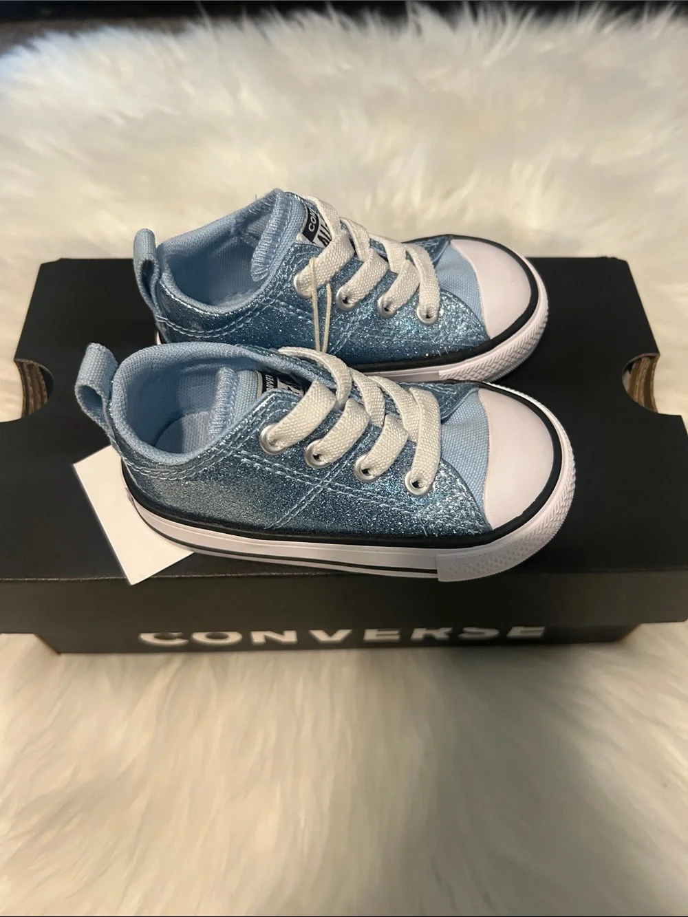 New in box light blue glitter converse size 4